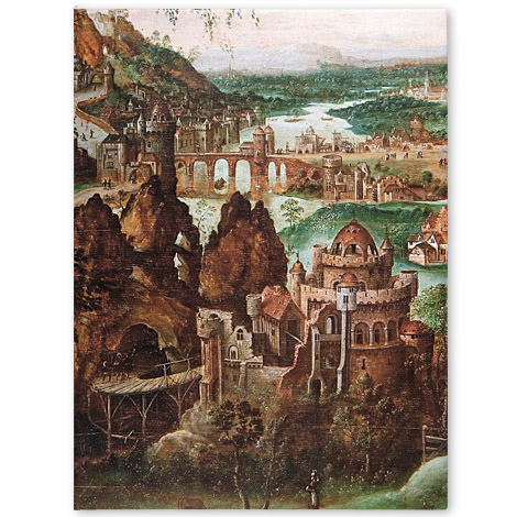 Lucas Gassel, "Paisaje con los peregrinos de Emaús". 30 x 40 cm. 