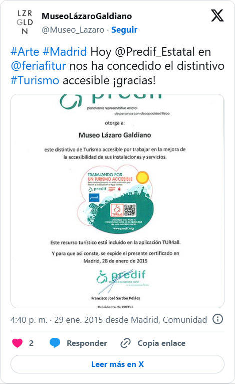 Distintivo de Turismo Accesible al Museo Lázaro Galdiano